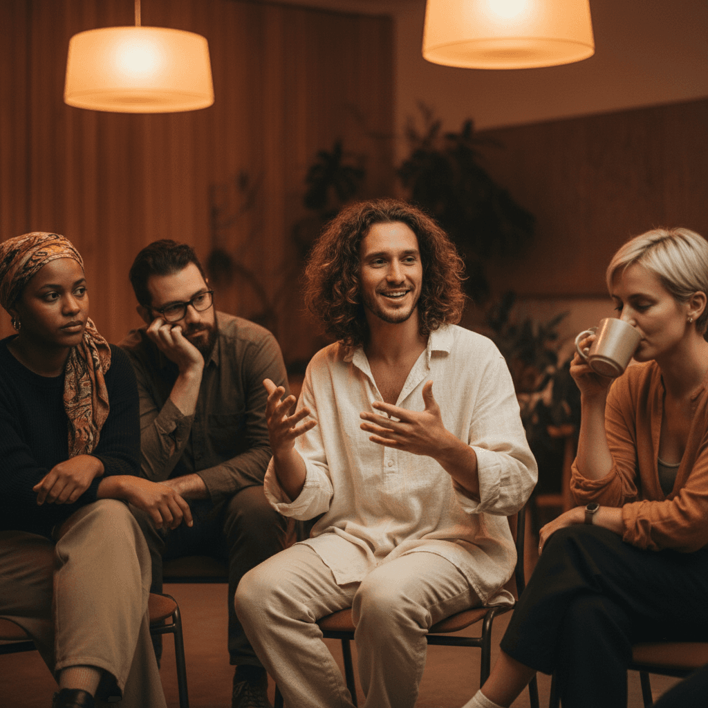 Workshop participant asking question in group discussion